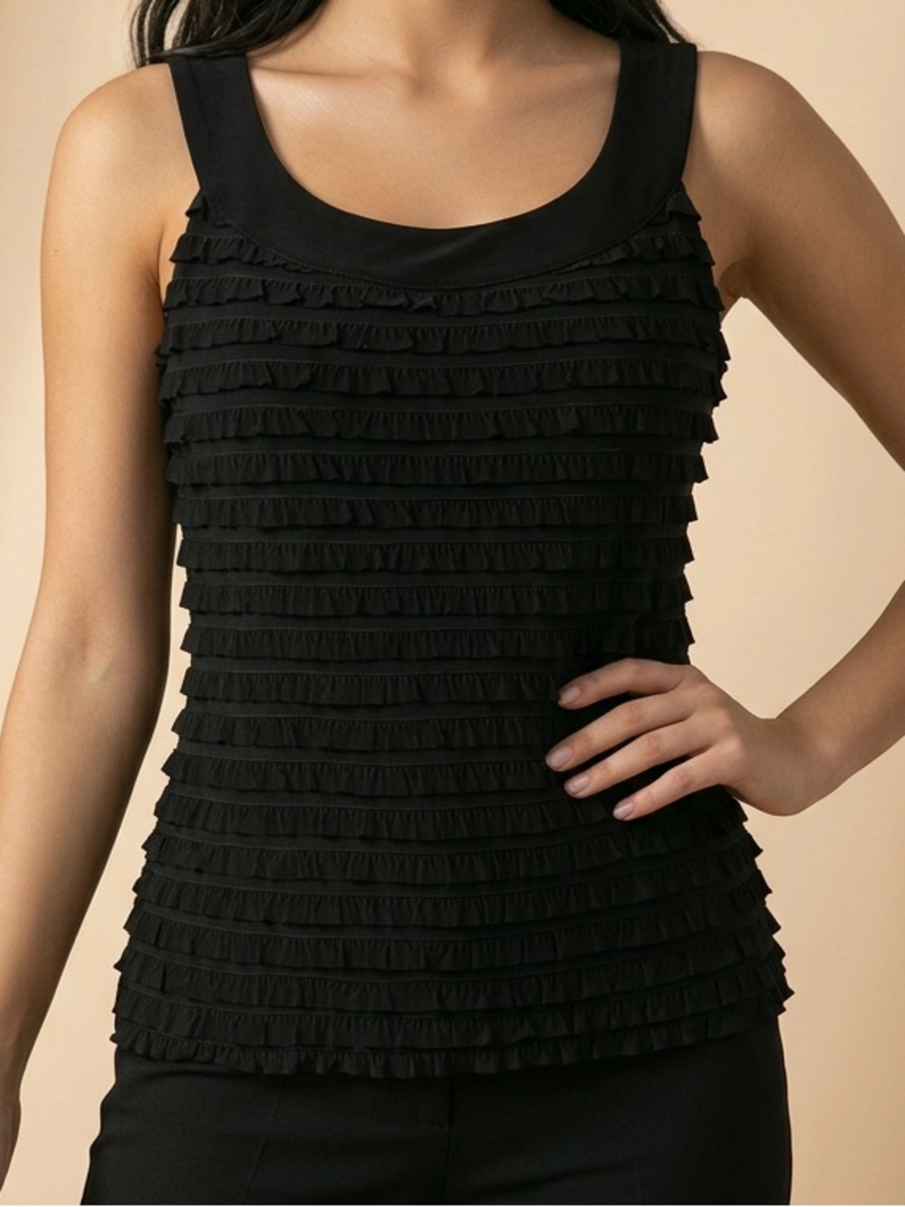 Frank Lyman Lined Classic Formal Party Office Black Ruffled Tank Top-M